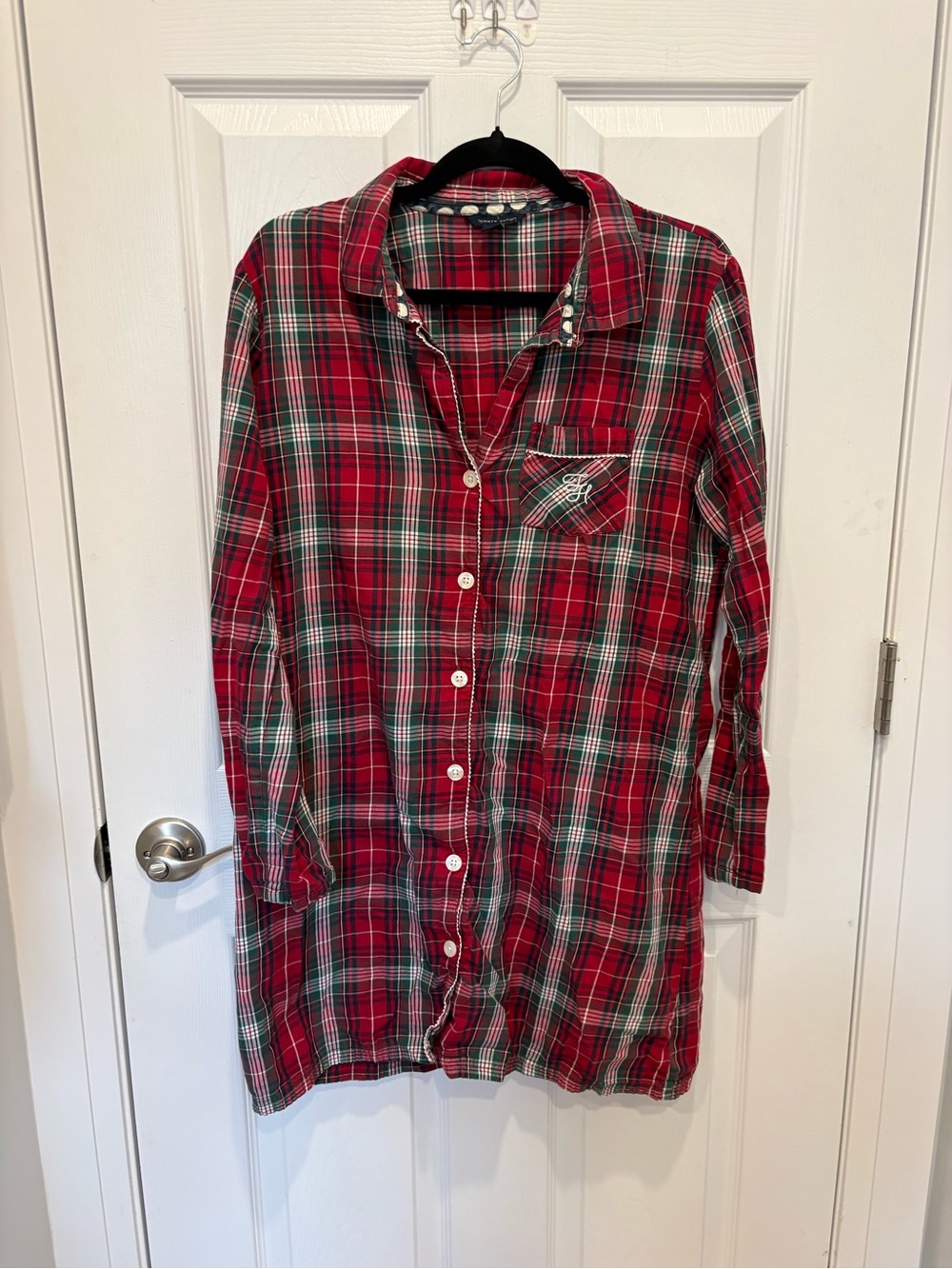 Tommy Hilfiger Red Plaid Button-Up Nightgown Flannel #1237